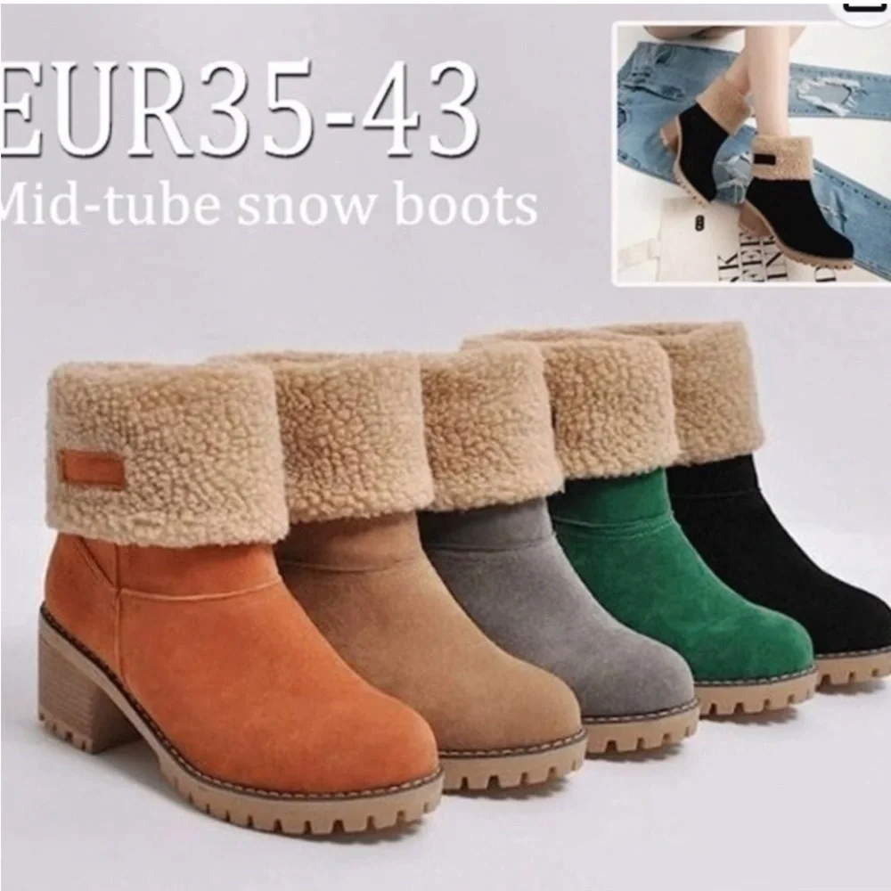 Chunky Heeled Suede Kelly Green Chelsea Winter Boots Size. 41 - Picture 9 of 9